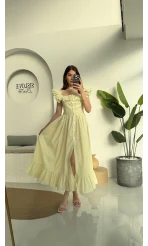 Bridgerton Lime Sarı Elbise
