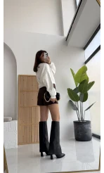 Broşlu Şort Etek - Acı Kahve