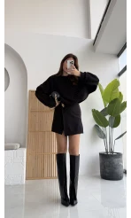 Broşlu Şort Etek - Siyah