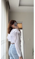 Bukle Fırfırlı Gömlek Beyaz