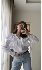 Bukle Fırfırlı Gömlek Beyaz