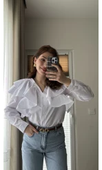 Bukle Fırfırlı Gömlek Beyaz