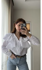 Bukle Fırfırlı Gömlek Beyaz