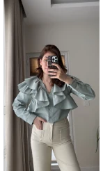 Bukle Fırfırlı Gömlek Mint