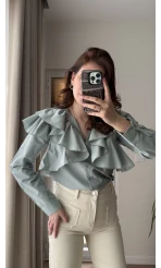 Bukle Fırfırlı Gömlek Mint