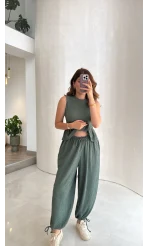 Bürümcük Kumaş Şalvar Takım - Haki