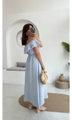 Butterfly Fırfır Detay Müslin Elbise - Bebe Mavi