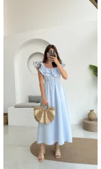 Butterfly Fırfır Detay Müslin Elbise - Bebe Mavi