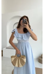 Butterfly Fırfır Detay Müslin Elbise - Bebe Mavi