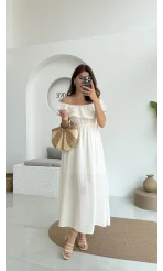 Butterfly Fırfır Detay Müslin Elbise - Beyaz