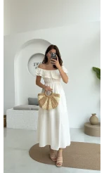 Butterfly Fırfır Detay Müslin Elbise - Beyaz