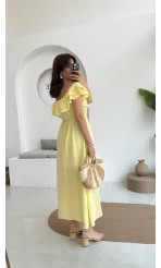 Butterfly Fırfır Detay Müslin Elbise - Sarı