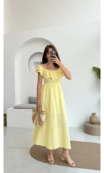 Butterfly Fırfır Detay Müslin Elbise - Sarı