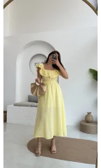 Butterfly Fırfır Detay Müslin Elbise - Sarı