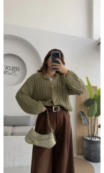 Büyük Düğmeli Örgü Hırka - Yeşil