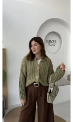 Büyük Düğmeli Örgü Hırka - Yeşil