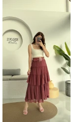 Büyük Kemerli Kat Kat Etek Gül Kurusu