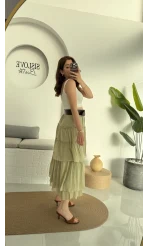 Büyük Kemerli Kat Kat Etek Haki