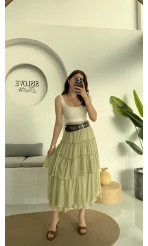 Büyük Kemerli Kat Kat Etek Haki