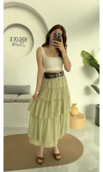 Büyük Kemerli Kat Kat Etek Haki