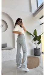 Buz Mavisi Yüksek Bel Denim Jean Pantolon - Kod: 876