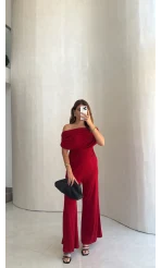 Büzgülü Bluz Pantolon Takım - Kırmızı - Kod: 905388