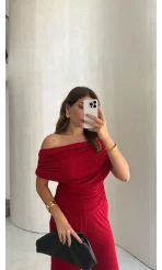 Büzgülü Bluz Pantolon Takım - Kırmızı - Kod: 905388
