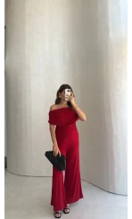 Büzgülü Bluz Pantolon Takım - Kırmızı - Kod: 905388