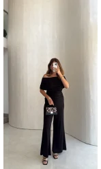 Büzgülü Bluz Pantolon Takım - Siyah - Kod: 905388