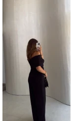 Büzgülü Bluz Pantolon Takım - Siyah - Kod: 905388