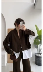 Calliope Gömlek Detay Hırka Takım - Acı Kahve