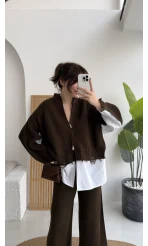 Calliope Gömlek Detay Hırka Takım - Acı Kahve