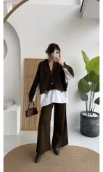 Calliope Gömlek Detay Hırka Takım - Acı Kahve