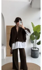 Calliope Gömlek Detay Hırka Takım - Acı Kahve