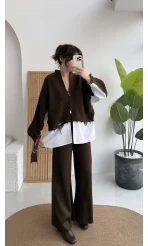 Calliope Gömlek Detay Hırka Takım - Acı Kahve