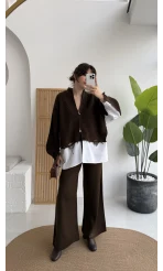 Calliope Gömlek Detay Hırka Takım - Acı Kahve