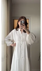 Cande Müslin Uzun Elbise Beyaz