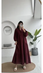 Cande Müslin Uzun Elbise - Bordo - 3007
