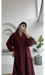 Cande Müslin Uzun Elbise - Bordo - 3007
