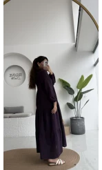 Cande Müslin Uzun Elbise - Mürdüm - 3007