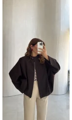 Carlotta Pileli Bomber Ceket - Acı Kahve - Kod: 7781