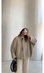 Carlotta Pileli Bomber Ceket - Taş - Kod: 7781