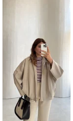 Carlotta Pileli Bomber Ceket - Taş - Kod: 7781