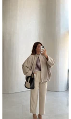 Carlotta Pileli Bomber Ceket - Taş - Kod: 7781