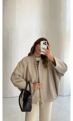 Carlotta Pileli Bomber Ceket - Taş - Kod: 7781