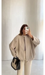 Carlotta Pileli Bomber Ceket - Taş - Kod: 7781