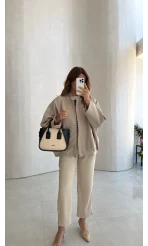 Carlotta Pileli Bomber Ceket - Taş - Kod: 7781