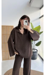 Carly Polo Yaka Triko Takım - Acı Kahve