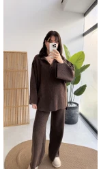 Carly Polo Yaka Triko Takım - Acı Kahve