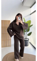 Carly Polo Yaka Triko Takım - Acı Kahve